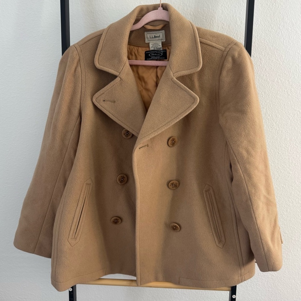 Vintage LL Bean Tan Women’s Wool Made in Italy Peacoat Size 14 Petite